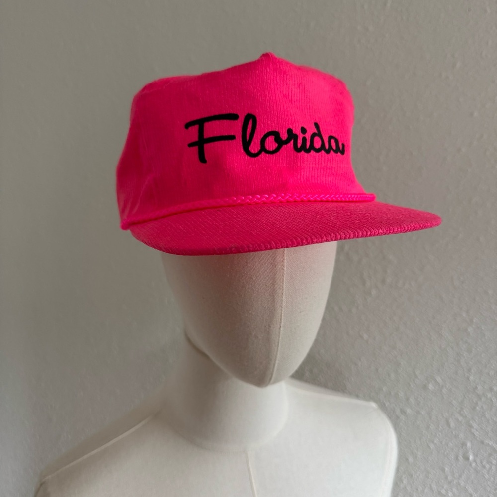 Vintage 80s Florida Neon Pink Corduroy Rope Hat Snapback Cash’s USA grandpa core